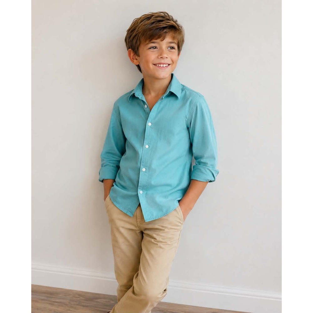 Van Heusen Boys Teal Green Long Sleeve Button Down Dress Shirt Size 8 Regular